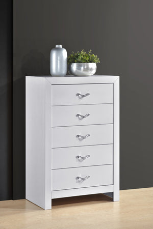 English Elm Moreland 5-drawer Chest Sparkling White Laminate with Glam Crystal Chrome Hardware B078P497905