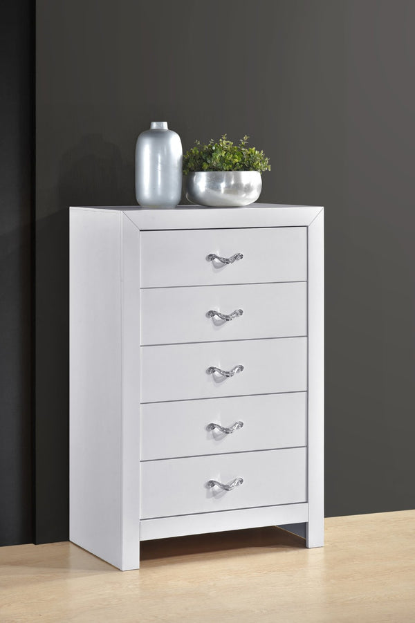 English Elm Moreland 5-drawer Chest Sparkling White Laminate with Glam Crystal Chrome Hardware B078P497905