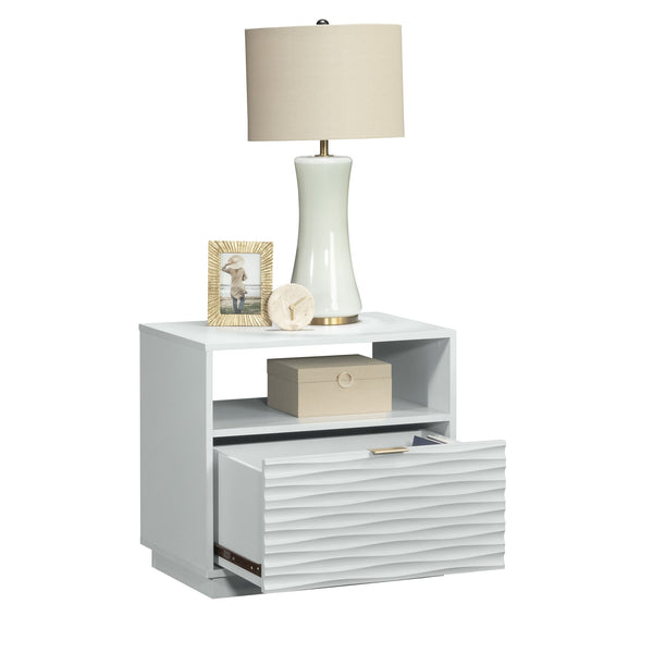English Elm Night Stand - Sleek White Finish With Ribbed Drawer, Compact Storage Solution For Modern Spaces B356P402787