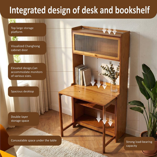 English Elm Multi Purpose Solid Bamboo Folding Desk Compact Writing Table for Home Office or Bedroom W2641P454912