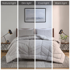 JLA Home Intelligent Design - Quilted Remy Chevron Comforter Set with Plush 350gsm Fill, Hypoallergenic OEKO-TEX, Machine Washable Luxury Gray ID10-2298