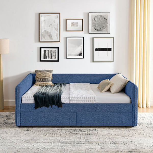 English Elm Queen Boucle Tufted Daybed Sofa with Storage Drawers Eucalyptus Frame Guest Room Blue W1413S00179