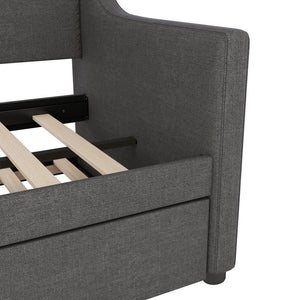 English Elm Twin Size Daybed And Trundle Set With Charging Station, Led Lights, Gray Upholstered Design, Modern Look W1580S00044-GIGA