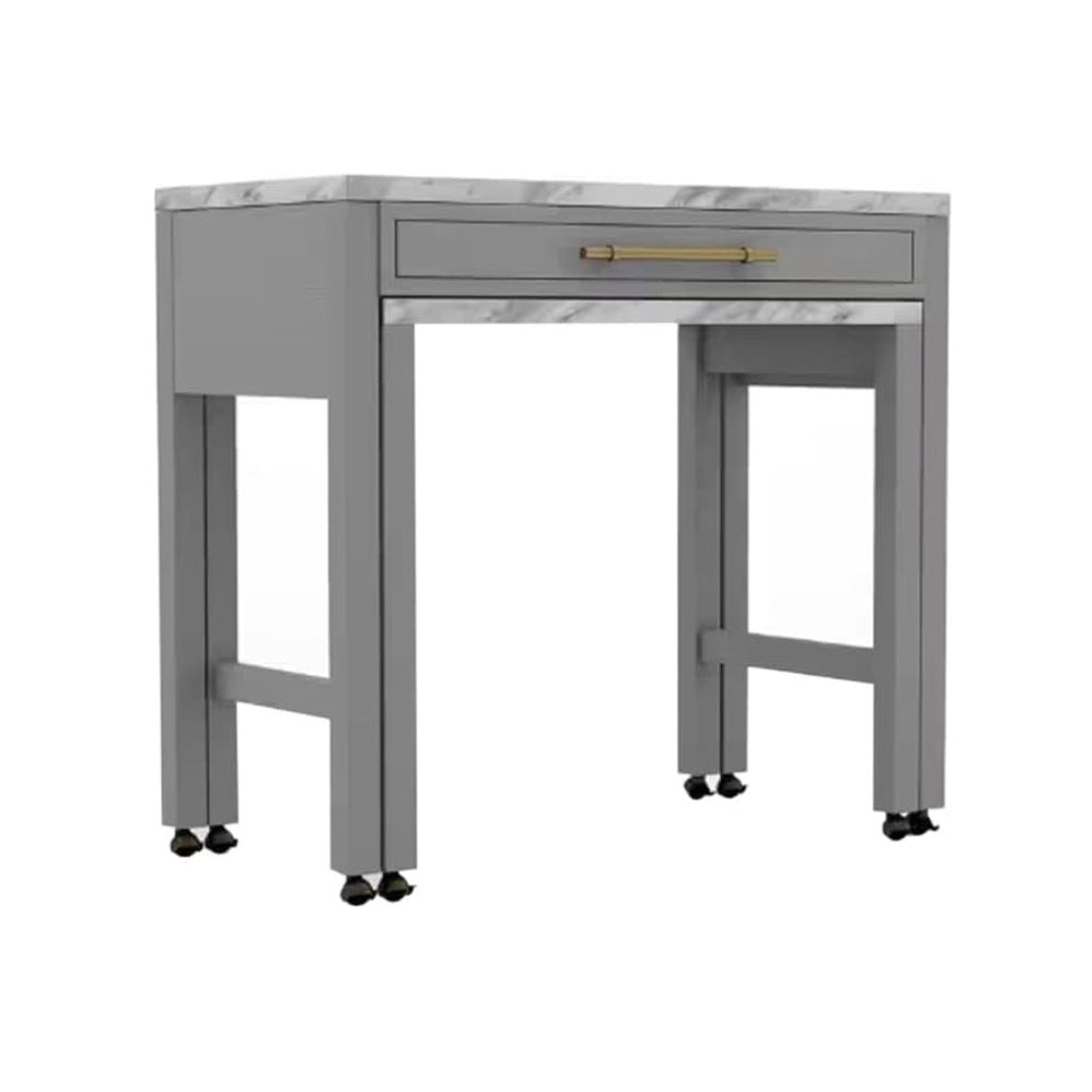 English Elm Light Gray Counter Height Table with Faux Marble Top, Slide-Out Extension, Drawer & Casters - Farmhouse Kitchen Island Stylish Storage Solution B011P232972