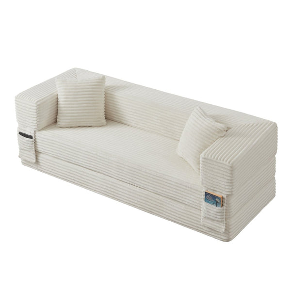 English Elm Modern Cord Fabric Convertible Sofa Sleeper Low Profile Square Frame for Apartments White W3396P439850