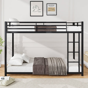 English Elm Twin Low Profile Metal Bunk Bed with Ladder, Black Steel Frame, Guardrail Safety, Easy Assembly, Durable W2904P372194