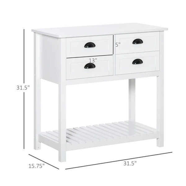 English Elm Foyer Storage Console Cabinet White Mdf Four Drawer Slatted Shelf Entryway Organizer T3971P470198