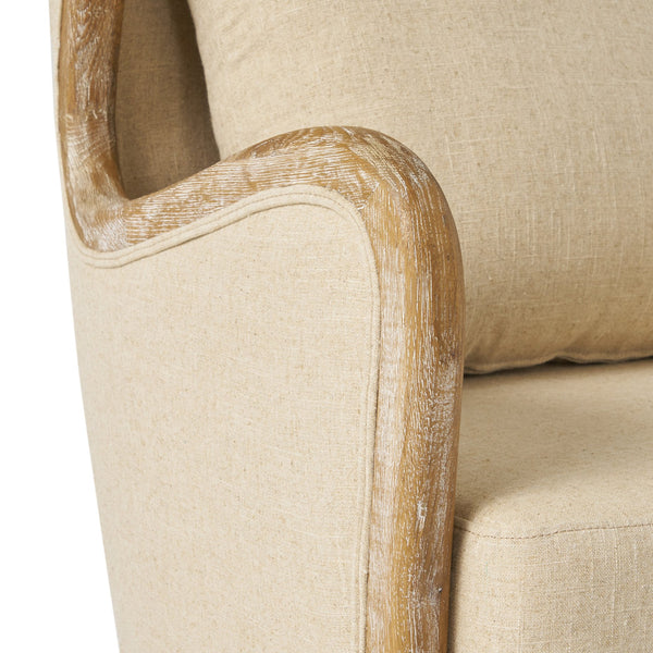English Elm Christopher Knight Home® - CRENSHAW Beige Fabric Wing Chair with Oak Frame — High-Back Cozy Armchair for Living Room Comfort 56614.00