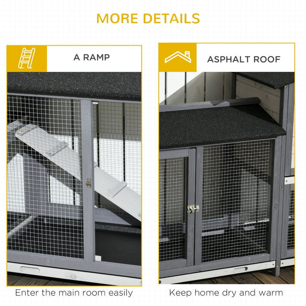 English Elm Pawhut Solid Fir Wood Rabbit Hutch with Side Runs Ramp and Leak Proof Trays W2225P173743