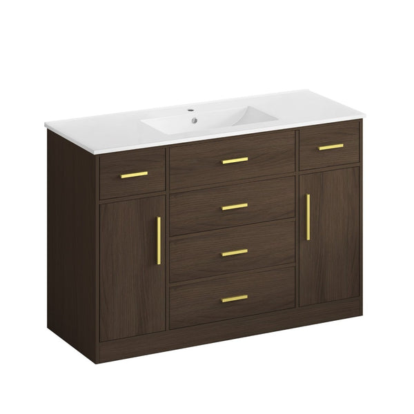 English Elm 48"dark Brown Vanity with 6 Drawers and Soft Close Doors for a Spa Bathroom Dark Brown W3133S00025