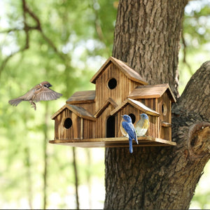 English Elm Handmade Cedar Wood Multi-room Birdhouse with Waterproof Finish for Outdoor Gardens W2181P488007