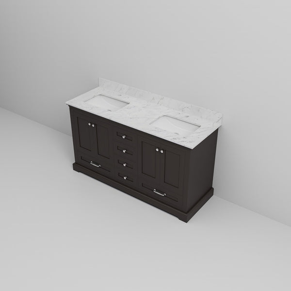 English Elm Espresso Double Bath Vanity With Carrara Marble Top - Elegant Storage & Easy Installation For Luxury B2731P258251