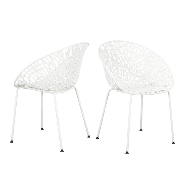 English Elm Christopher Knight Home® - Neiman Outdoor Dining Chair Set of 2 with Weather-Resistant Iron Frame and Perforated Diamond Design White N775P256374W