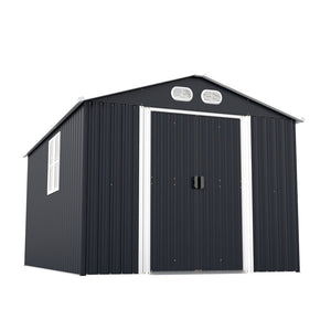 English Elm Campcraft 8x12 Outdoor Metal Storage Shed Lockable Weatherproof Backyard Tool House Dark Gray W1598S00042