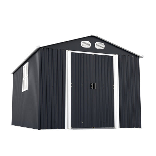 English Elm Campcraft 8x12 Outdoor Metal Storage Shed Lockable Weatherproof Backyard Tool House Dark Gray W1598S00042