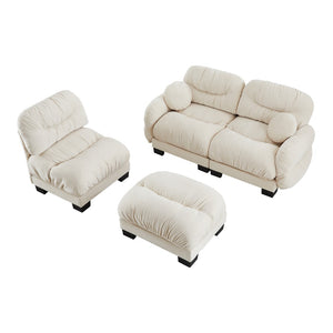 English Elm Pleated Chenille Sectional Sofa with Ergonomic Foam Sculptural Curved Armrests Living Room Beige W5656S00041