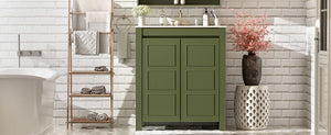 English Elm 30'' 30'' Farmhouse Bathroom Vanity Olive Green with Ceramic Sink, Adjustable Shelves, Soft-Close Doors, Rustic Wood Frame N729P290712F