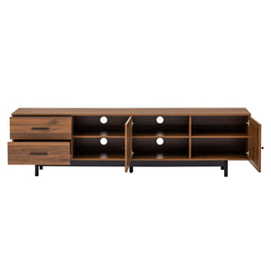 English Elm 78 Inch Walnut Media Console with Slatted Doors Solid Wood Legs and Cable Management N710P374705P