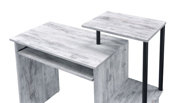 English Elm Lyphre Compact Antique White & Black Computer Desk with Keyboard Tray, Shelf Storage, Durable Metal Finish B2726P282405