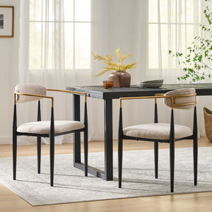 English Elm Dining Arm Chairs Set of 2 Gold Accent Iron Frame Upholstered Modern Minimalist N771P392272A