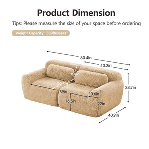English Elm 2-seater Modular Cloud Sofa Plush Fluffy Sectional with Pillows for Living Room Light Khaki W714P380200