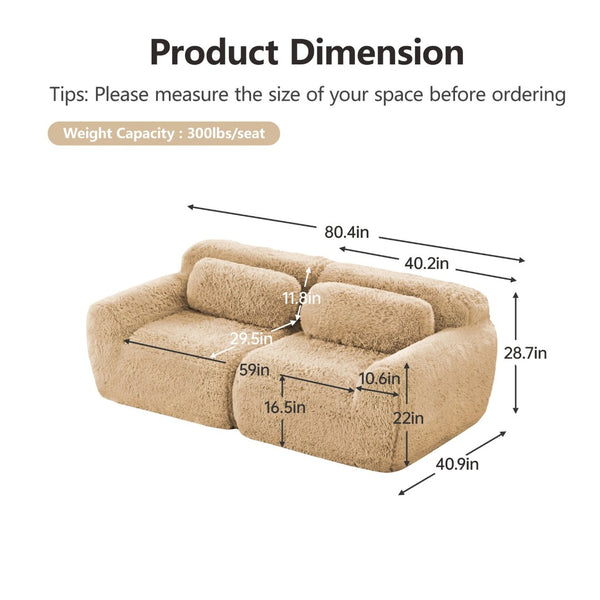 English Elm 2-seater Modular Cloud Sofa Plush Fluffy Sectional with Pillows for Living Room Light Khaki W714P380200