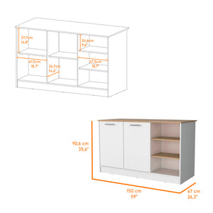 English Elm Gladiolus modern melamine kitchen island with 2 doors, 3 open shelves for organized prep and storage B128S00006
