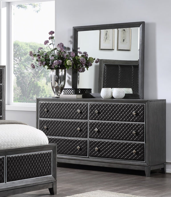 English Elm Modern Diamond Faux Leather 6 Drawer Dresser Gray Birch Veneer Bedroom Storage B011P186573