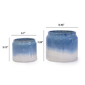 English Elm Set Of 2 Gradient Ceramic Flowerpots - Stylish Modern Planters For Garden, Patio & Indoor Decor W3273P322300-GIGA