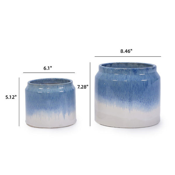 English Elm Set Of 2 Gradient Ceramic Flowerpots - Stylish Modern Planters For Garden, Patio & Indoor Decor W3273P322300-GIGA