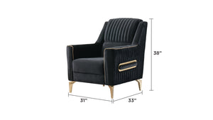 English Elm Melody Velvet Upholstered Accent Chair with Gold Trim, Vertical Stitching, Modern Black Comfort 93 G150109319