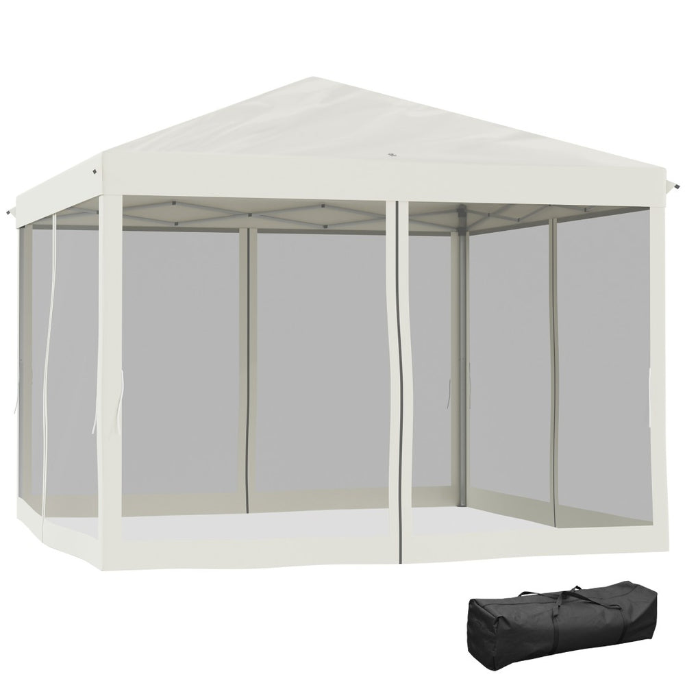 English Elm Outsunny 10' X 10' Instant Pop-Up Canopy Tent With Mesh Walls, Adjustable Height, Portable Carry Bag W2225P174279-GIGA