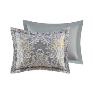 English Elm 6 Piece Cotton Comforter Set – Elegant Grey King Size Bedding With Decorative Pillows & Bedskirt B03595745