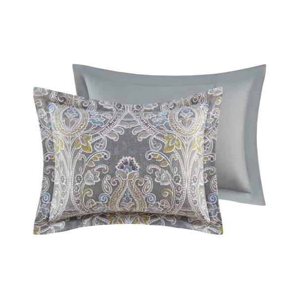 English Elm 6 Piece Cotton Comforter Set – Elegant Grey King Size Bedding With Decorative Pillows & Bedskirt B03595745