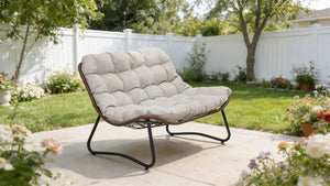 English Elm Patio Wicker Gliding Loveseat with Thick Cushions All Weather Pe Rattan Garden Bench W3990P415261
