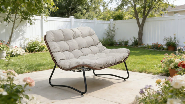 English Elm Patio Wicker Gliding Loveseat with Thick Cushions All Weather Pe Rattan Garden Bench W3990P415261