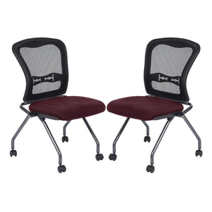 OSP Home Furnishings Soft-flex Pro-line Ii Folding Chair with Progrid Mesh Back and Lumbar Support Burgundy 84220-227