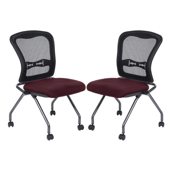 OSP Home Furnishings Soft-flex Pro-line Ii Folding Chair with Progrid Mesh Back and Lumbar Support Burgundy 84220-227
