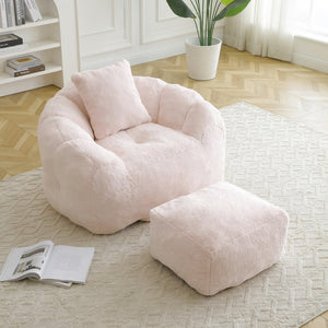 English Elm Giant Foam-Filled Bean Bag Chair with Footstool, Shell-Shaped Faux Fur Sofa for Gaming Reading уют Pink W2677P306794