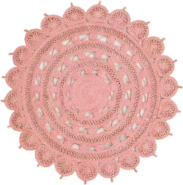 Unique Loom Braided Jute Punita Hand Braided Novelty Rug Pink,  5' 1" x 5' 1"