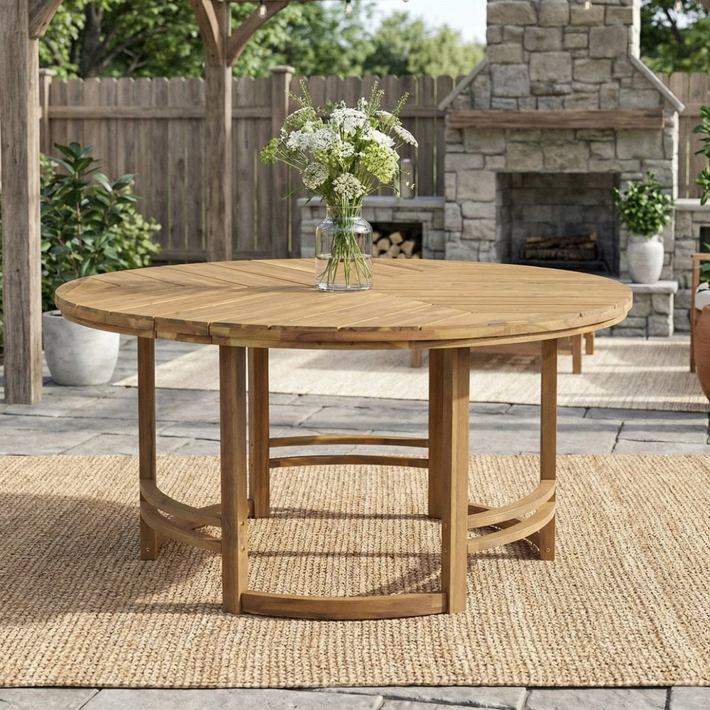 English Elm Outdoor Acacia Wood Round Patio Dining Set with Umbrella Hole and Curved Armchairs Light Teak N719P402253L
