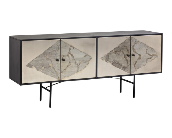 Sunpan Arlington Sideboard - Unique Patina Finish with Black Iron Frame, Handcrafted by Skilled Artisans Large - 72W x 17D x 30H