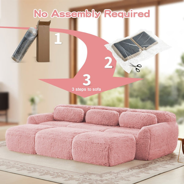 English Elm 3-seater Curved Modular Sectional Plush Upholstered Sofa with Linkable Ottoman for Living Rooms Pink W714S01561