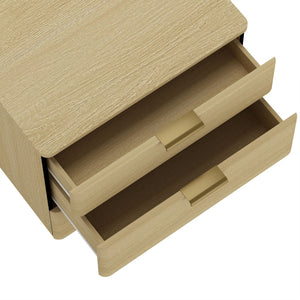 English Elm Payton 26" Nightstand Natural Oak with 3 Drawers, Rounded Corners, Metal Glam Handles, Pedestal Base B365P398195