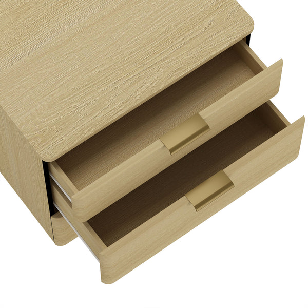 English Elm Payton 26" Nightstand Natural Oak with 3 Drawers, Rounded Corners, Metal Glam Handles, Pedestal Base B365P398195