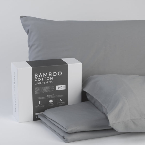 English Elm Bamboo Cotton Blend Sheet Set Breathable Moisture Wicking Soft Weave for Cool Sleep White+ Charcoal B180P172146