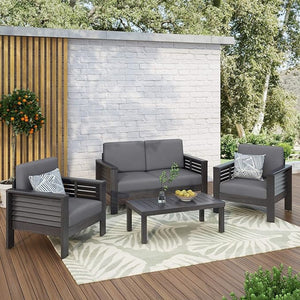English Elm Christopher Knight Home® - Acacia Outdoor Loveseat and Chat Set with Water-Resistant Cushions, Shutter Slat Design, Dark Gray 70692.00DGRY-2_70844.00DGRY