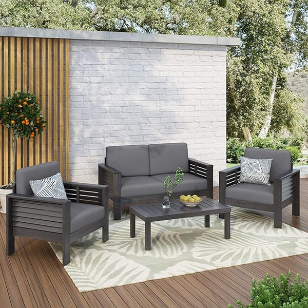 English Elm Christopher Knight Home® - Acacia Outdoor Loveseat and Chat Set with Water-Resistant Cushions, Shutter Slat Design, Dark Gray 70692.00DGRY-2_70844.00DGRY