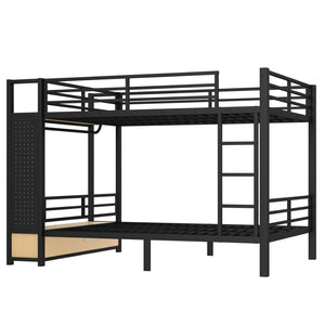 English Elm Queen Over Queen Metal Bunk Bed With Storage Shelves & Drawers - Stylish Space-Saving Solution For Teens W1580S00235-GIGA