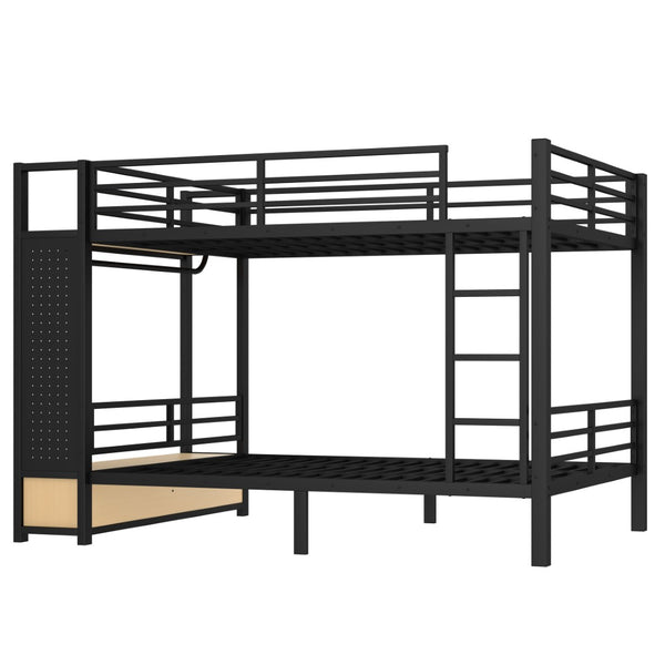 English Elm Queen Over Queen Metal Bunk Bed With Storage Shelves & Drawers - Stylish Space-Saving Solution For Teens W1580S00235-GIGA